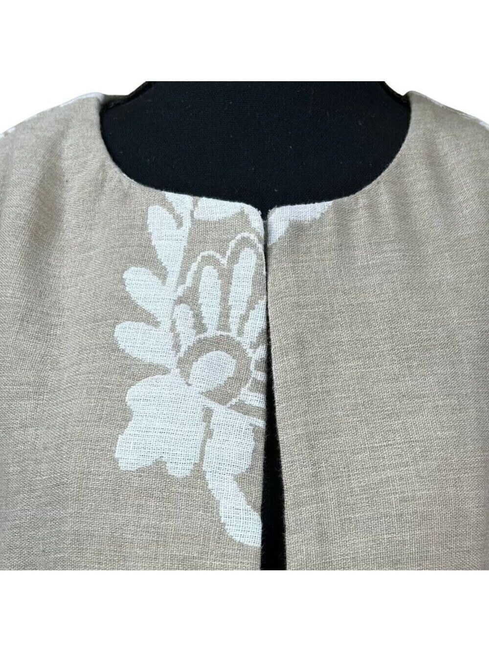 Chico's Beige White Jacquard Jacket Topper Cotton Linen Size 0 - Picture 6 of 12